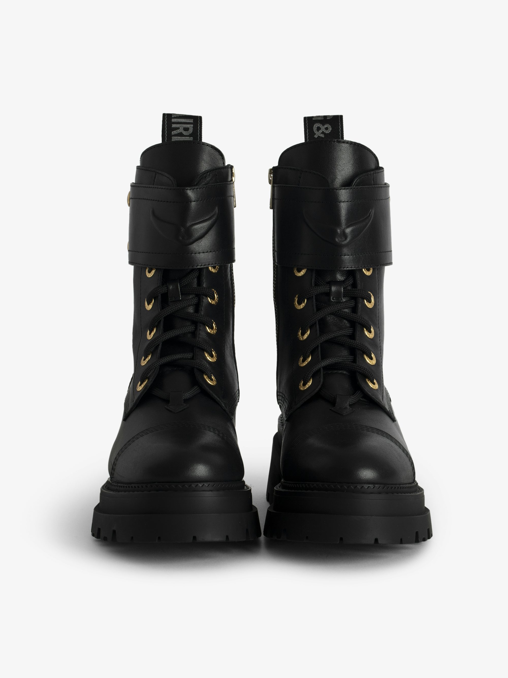 Joe Boots - Ranger boots with a strap adorned with embossed leather wings.